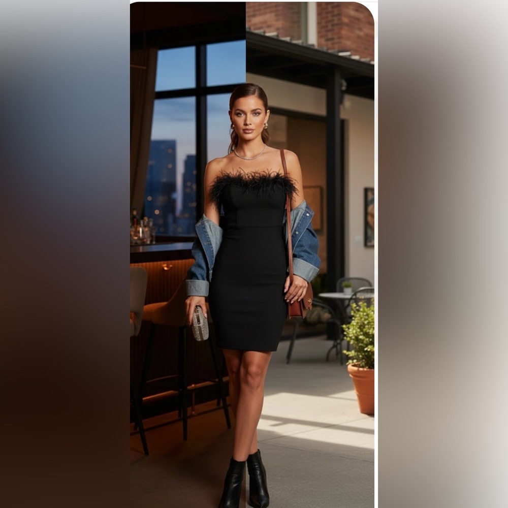 Black Strapless Bodycon Midi Dress